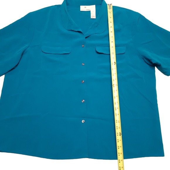 Worthington Blouse Womens 24W Blue Short Sleeve Button Up Shirt Pocket Relaxed - Picture 4 of 11